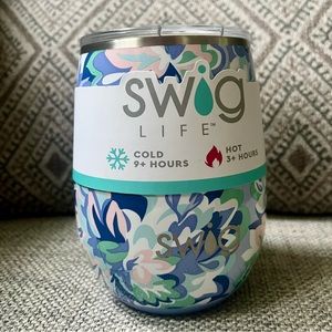 NWT Swig Life Stainless Steel Stemless Wine Glass. Purple Morning Glory pattern.